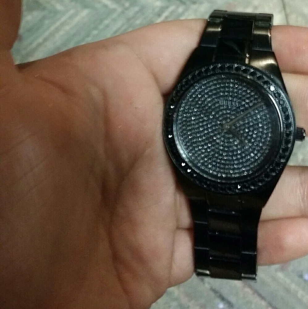 Guess black rhinestone watch